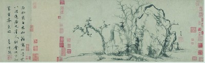 趙孟頫在《秀石疏林圖》題跋中寫道：“石如飛白木如籀，寫竹還于八法通。若也有人能會此，方知書畫本來同?！边@體現(xiàn)出中國畫書畫同源的創(chuàng)作思想。