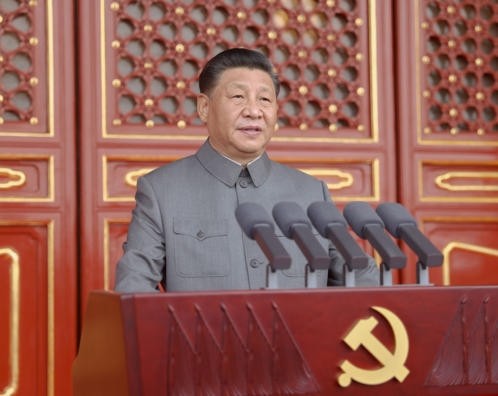 2021年7月1日，慶祝中國共產(chǎn)黨成立100周年大會在北京天安門廣場隆重舉行。習近平發(fā)表重要講話。新華社記者 鞠鵬 攝
