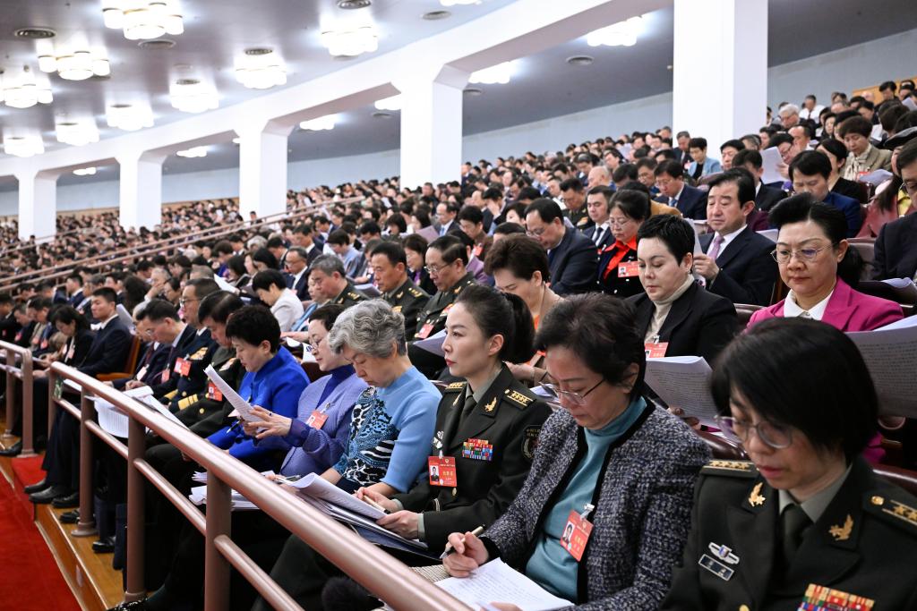 3月5日，第十四屆全國人民代表大會第二次會議在北京人民大會堂開幕。這是全國政協(xié)委員列席大會。新華社記者 申宏 攝