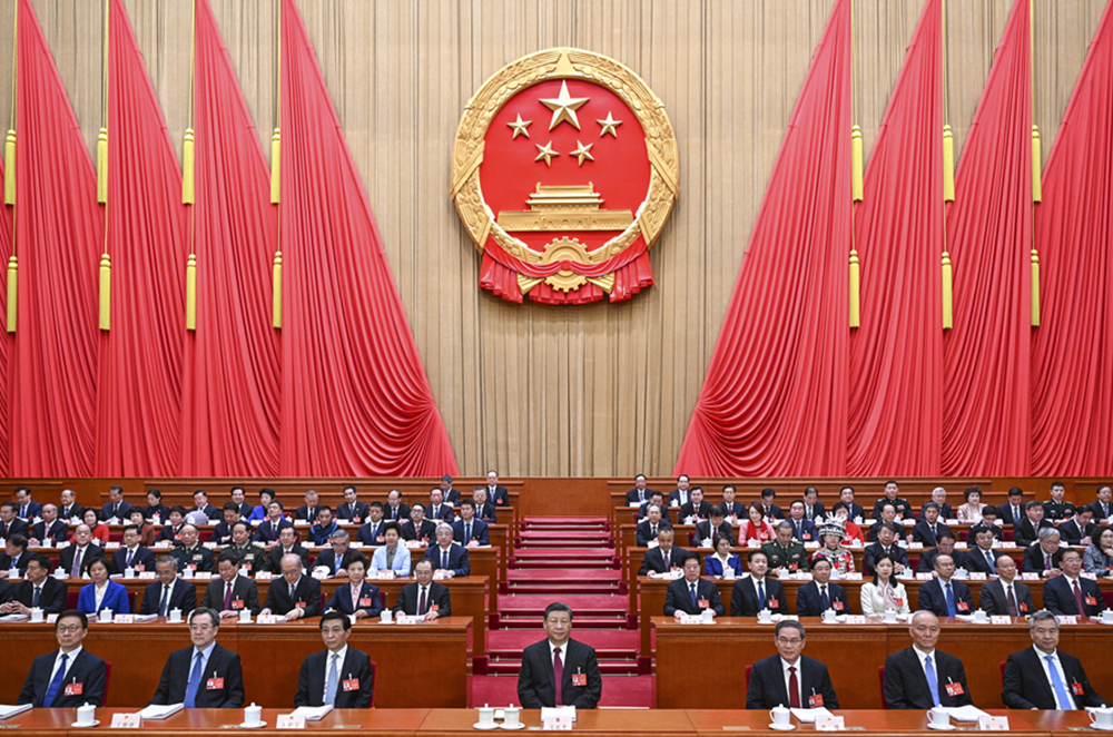 3月5日，第十四屆全國人民代表大會第二次會議在北京人民大會堂開幕。黨和國家領(lǐng)導(dǎo)人習(xí)近平、李強、王滬寧、蔡奇、丁薛祥、李希、韓正等出席大會。新華社記者 李學(xué)仁 攝