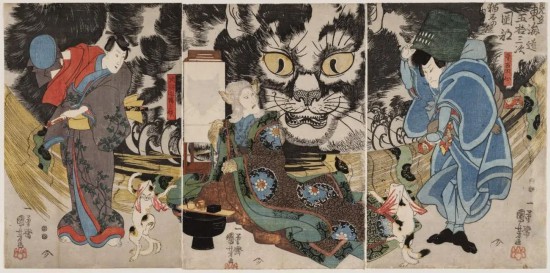 歌川國芳「見立東海道五十三次岡部貓石の由來」等，1847 ACCESSION NUMBER: 11.28742-4