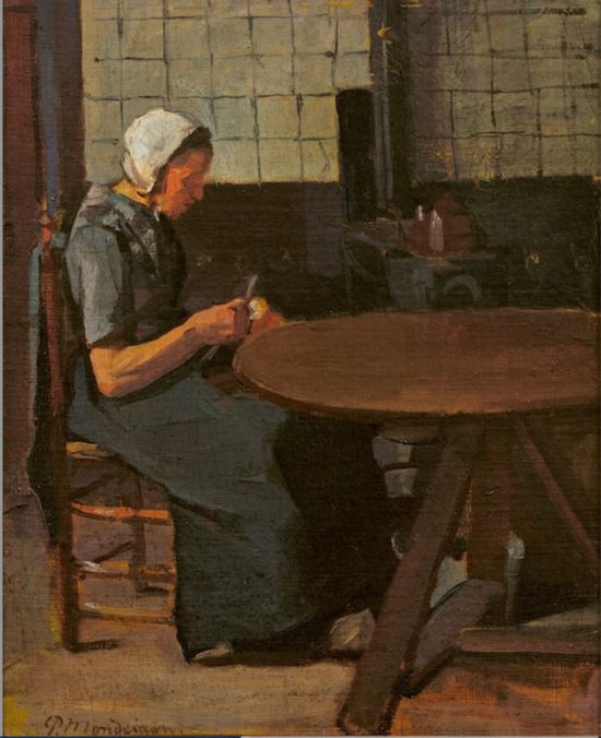 蒙德里安，《拿著紗錠的女人》，約1893-1896年，布面油畫，佩斯畫廊提供（貝耶勒基金會(huì)展品）