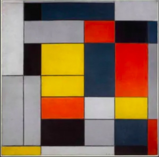 蒙德里安，《No.6/構(gòu)成II》，1920年，布面油畫，英國(guó)泰特美術(shù)館藏（貝耶勒基金會(huì)展品）